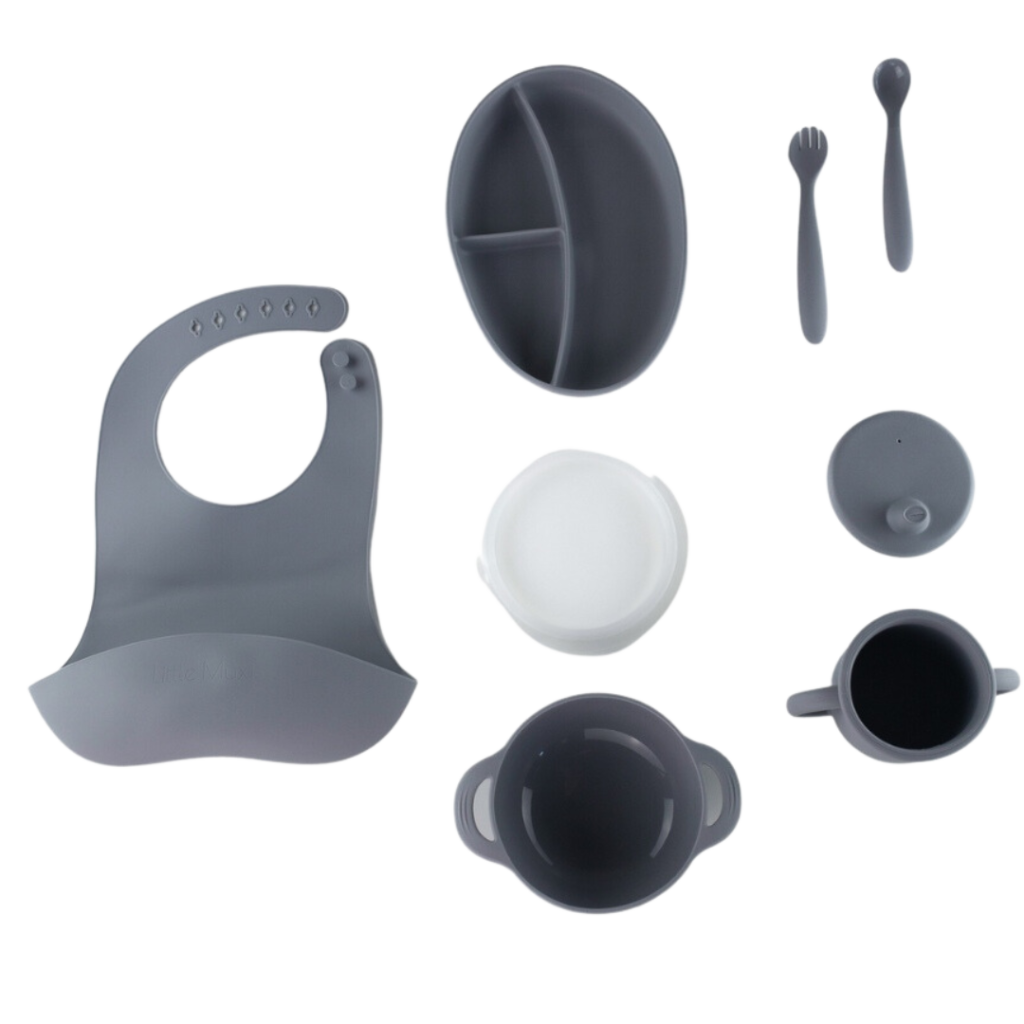 Silicone Feeding Set Moody Blue Little Muxi Silicone Feeding Set Moody Blue Little Muxi
